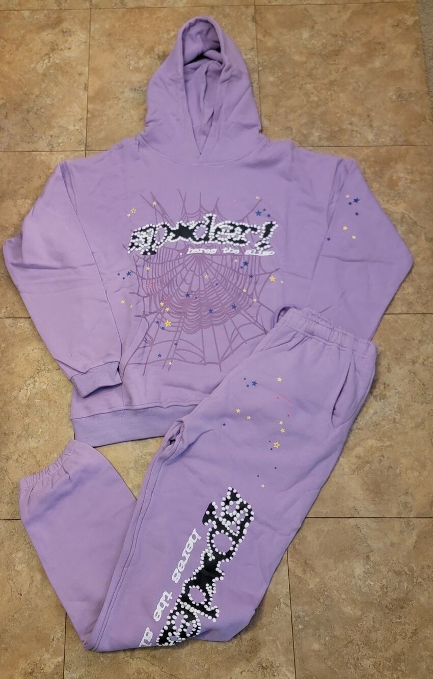 Men Sz XL Hoodie Sweatsuit Purple Graphic Sweatshirt Joggers Streetwear Hip Hop